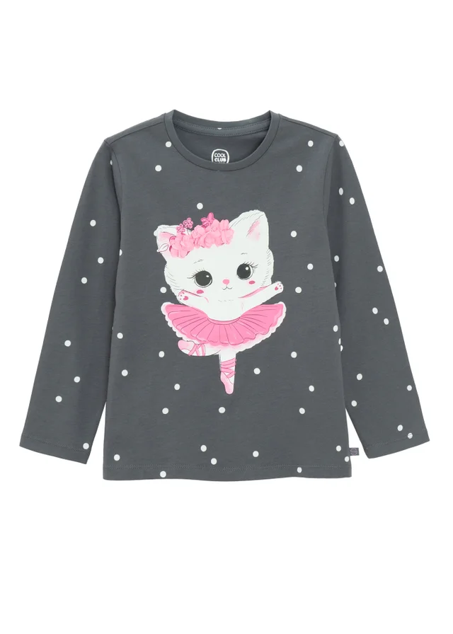 Cool Club Black Long Sleeve printed Ballerina Cat Top (3-7 yrs)
