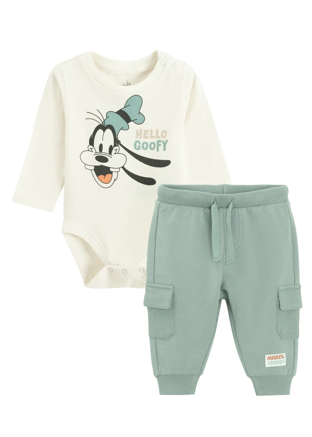 Cool Club Green Goofy Print 2-Piece Bodysuit and Jogger Outfit Set (2-24 mnths) - 9 - 12 Months Image 1