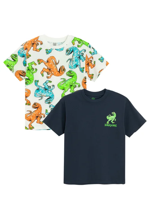 Cool Club White 2-Pack Short Sleeve Dinosaur Printed T-Shirts (3-7 yrs) - Age 4 Years Image 1