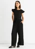Gini London Black Stretch Texture Frill Elasticated Waist Jumpsuit - M/L Image 5