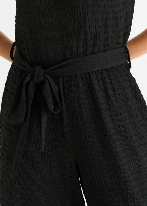 Gini London Black Stretch Texture Frill Elasticated Waist Jumpsuit - M/L Image 4