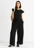 Gini London Black Stretch Texture Frill Elasticated Waist Jumpsuit - M/L Image 2