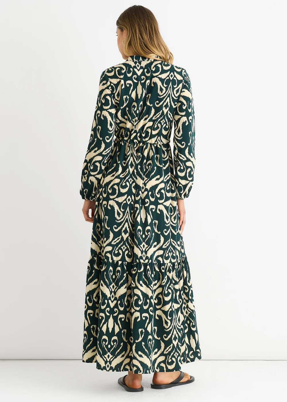 Gini London Green Ikat Print Tie Waist Maxi Dress - M/L Image 2
