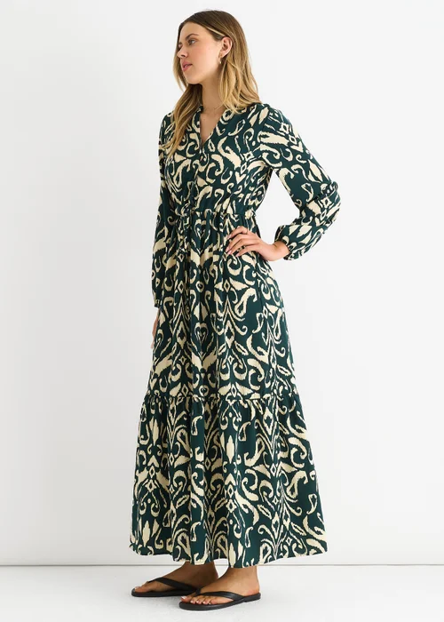 Gini London Green Ikat Print Tie Waist Maxi Dress - M/L Image 4