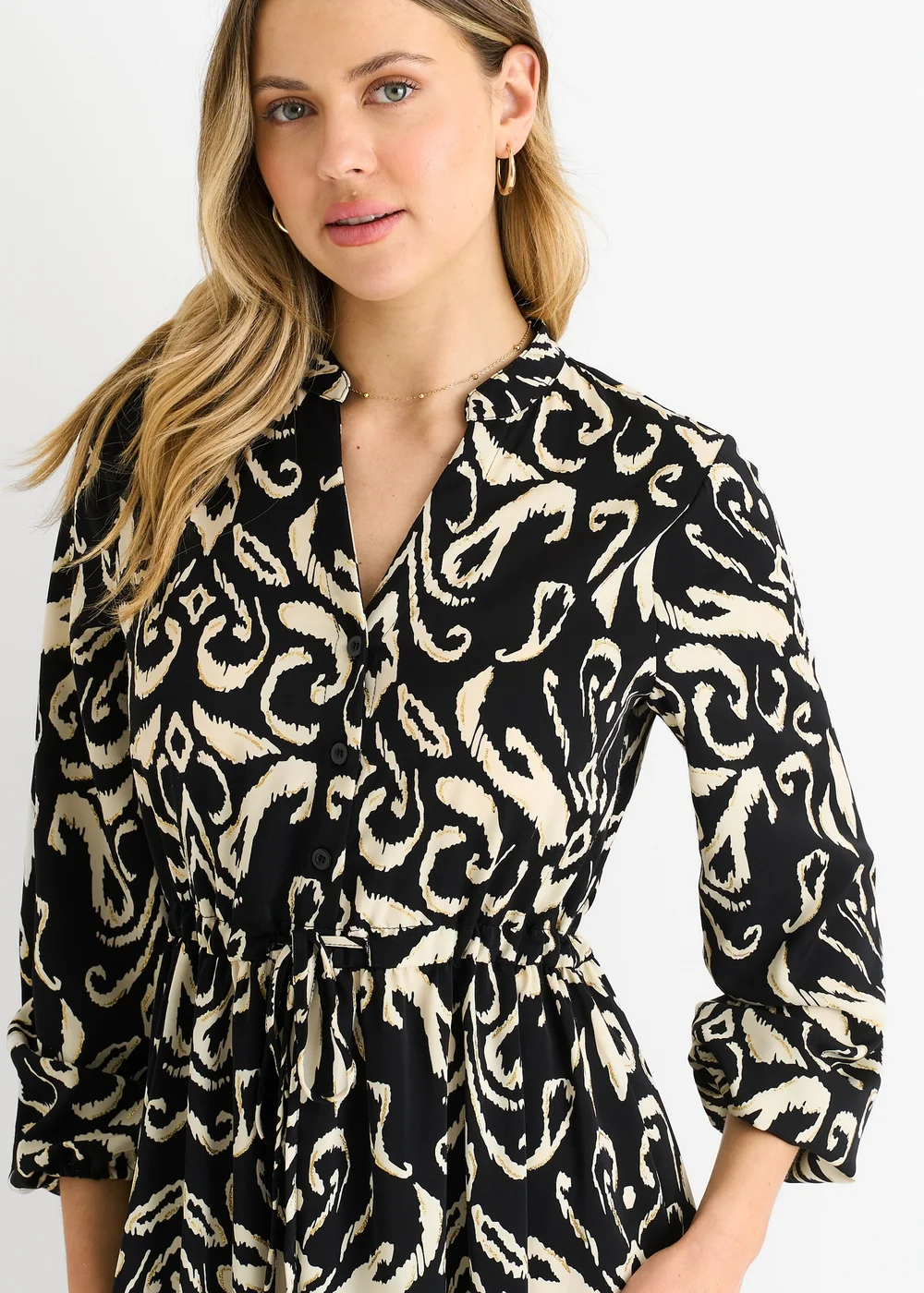 Gini London Black Ikat Print Tie Waist Maxi Dress - S/M Image 3