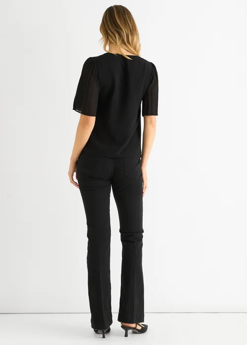 Gini London Black Chiffon Pleat Sleeves V Neck Top - 8 Image 2