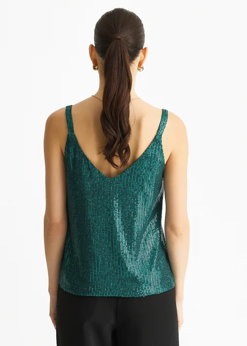 Gini London Green Sequin V Neck Cami Top - L/XL Image 2