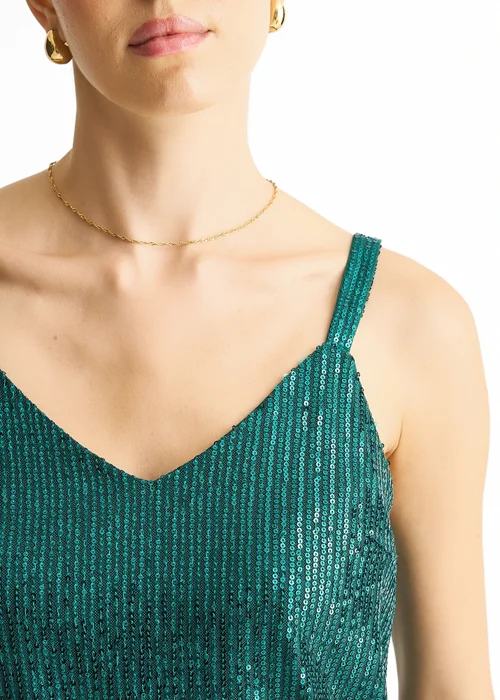 Gini London Green Sequin V Neck Cami Top - L/XL Image 3