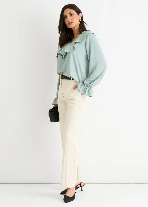 Gini London Sage Green Wide Frill Loose Fit Blouse - Large/Extra Large Image 4