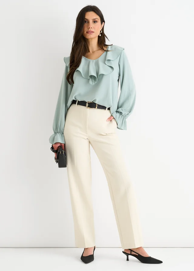 Gini London Sage Green Wide Frill Loose Fit Blouse