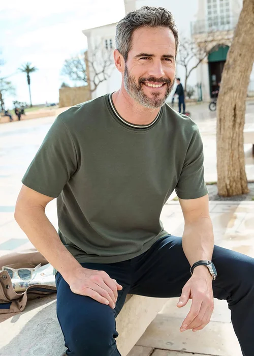 Cotton Traders Everglade Pure Cotton Crew Neck Tipped T-Shirt - Large Image 2