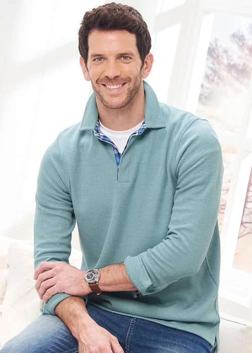 Cotton Traders Duck Egg Brushed Rib Top - 4XL Image 2