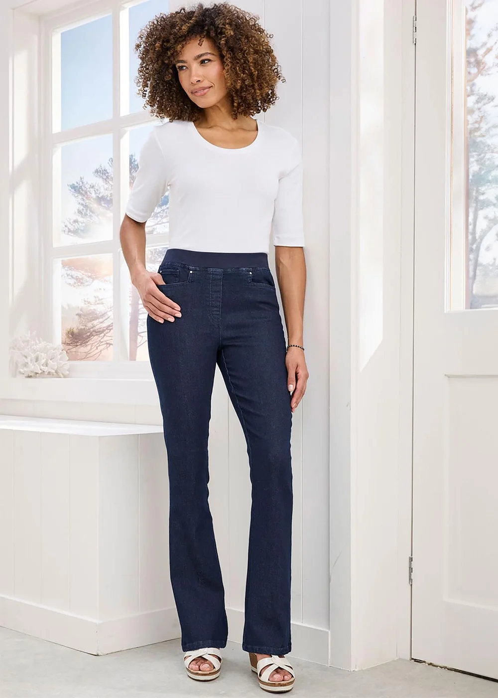 Cotton Traders Dark Denim Premium Pull-On Bootcut Jeans - 14/L27 Image 1