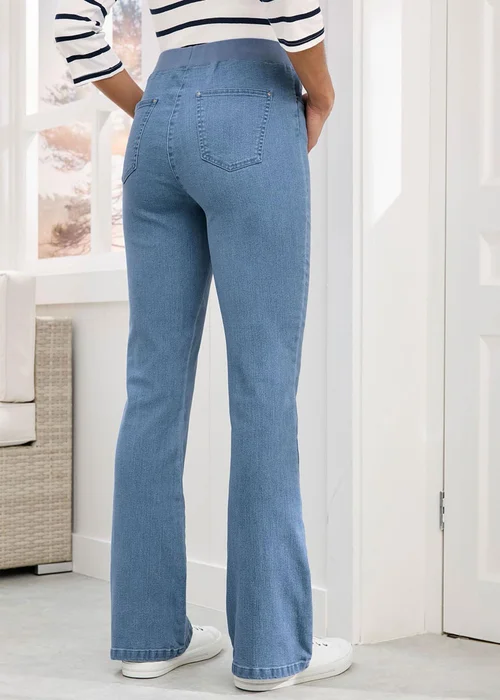 Cotton Traders Washed Blue Premium Pull-On Bootcut Jeans - 22/L27 Image 3