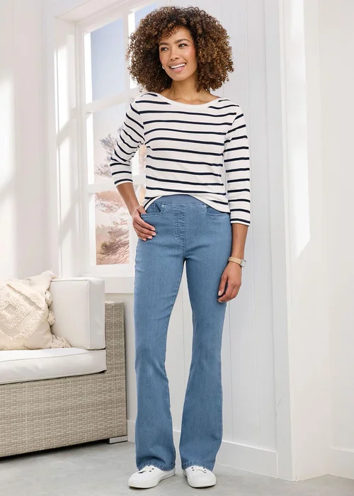 Cotton Traders Washed Blue Premium Pull-On Bootcut Jeans - 22/L27 Image 1