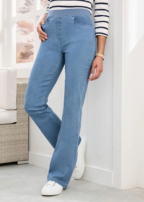 Cotton Traders Washed Blue Premium Pull-On Bootcut Jeans - 22/L27 Image 2