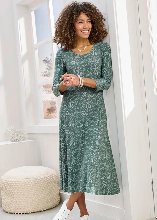 Cotton Traders Everglade Essential Jersey Print Midi Dress - 12 Image 4