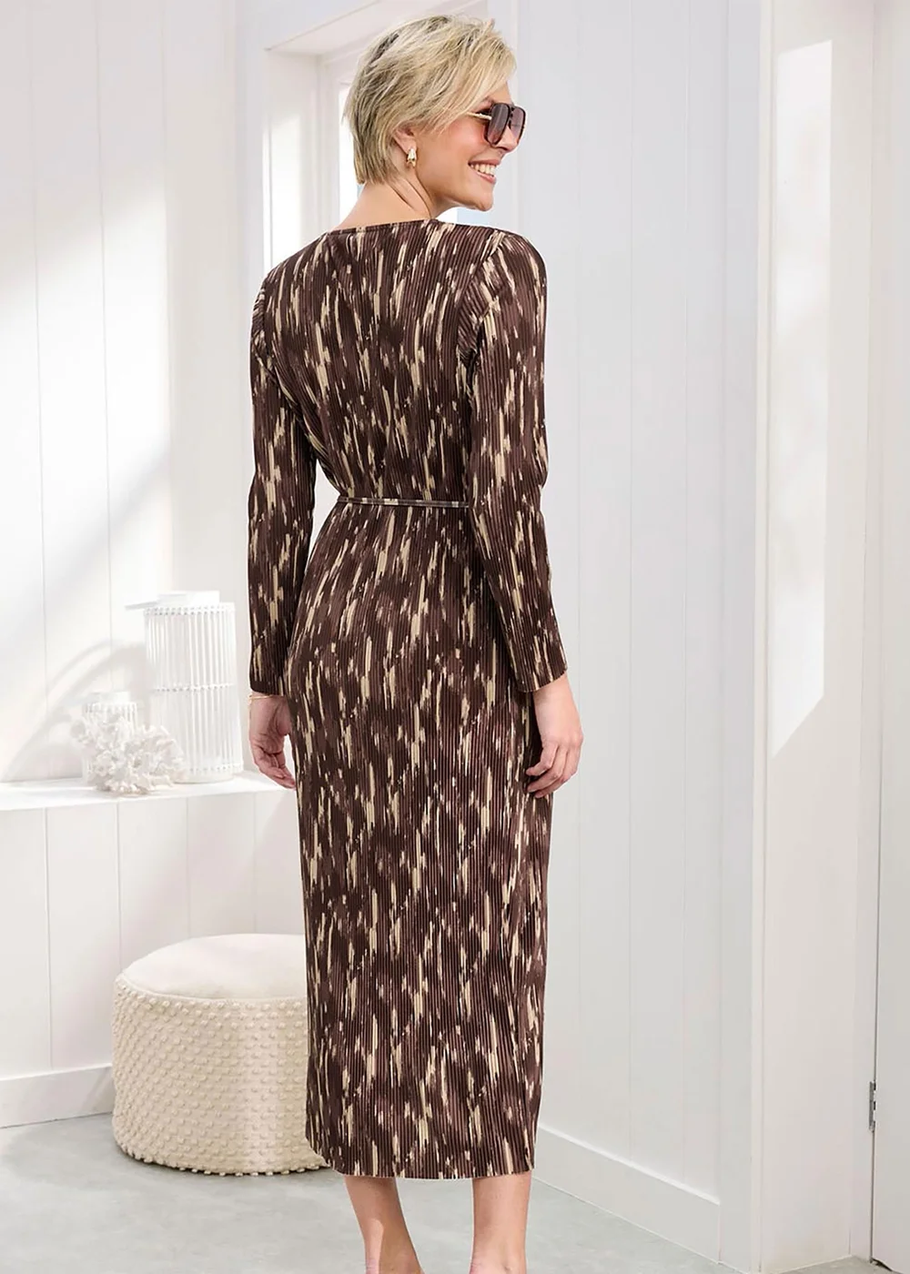 Cotton Traders Chocolate Plisse Printed Jersey Maxi Dress - 12 Image 2