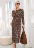 Cotton Traders Chocolate Plisse Printed Jersey Maxi Dress - 12 Image 1