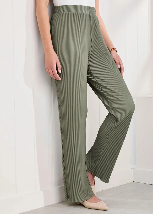Cotton Traders Pistachio Plisse Jersey Wide Leg Trousers