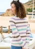 Cotton Traders Cream Stripe Cotton Crew Neck Jumper - Size 18 Image 3