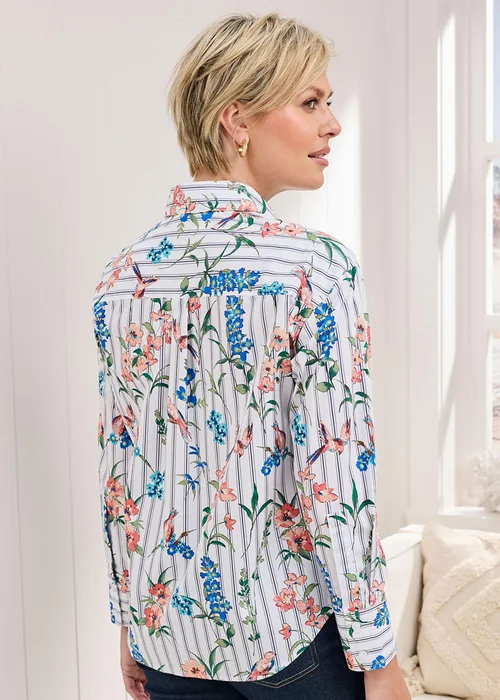 Cotton Traders Ivory Long Sleeve Printed Cotton Shirt - Size 22 Image 3