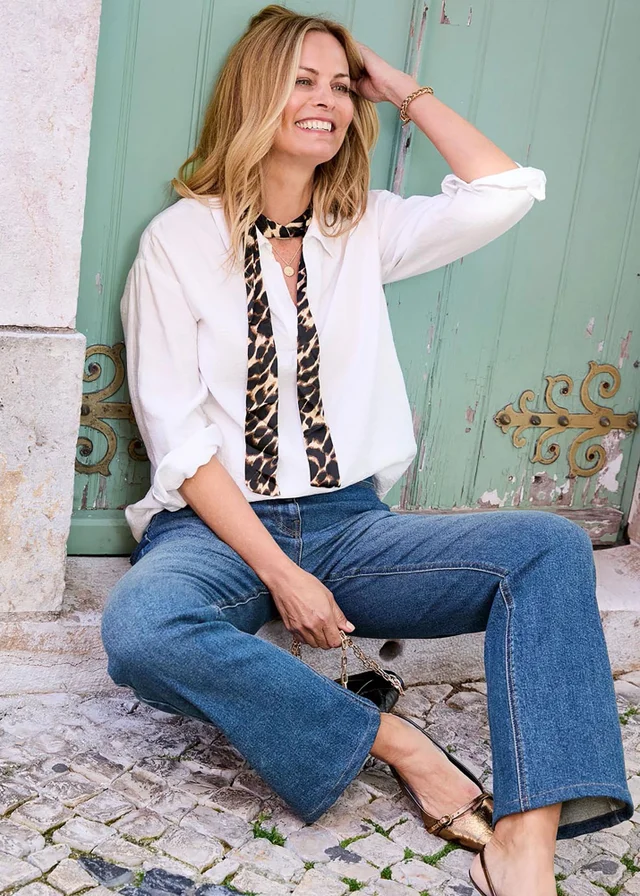 Cotton Traders Cream Long Sleeve Popover Blouse