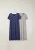 Cotton Traders Navy 2 Pack V-Neck Nightdressess - Size 10-12 Image 1