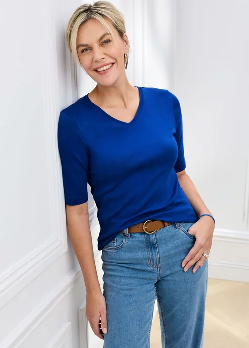 Cotton Traders Cobalt Wrinkle Free 1/2 Sleeve V Neck Top - 8 Image 2