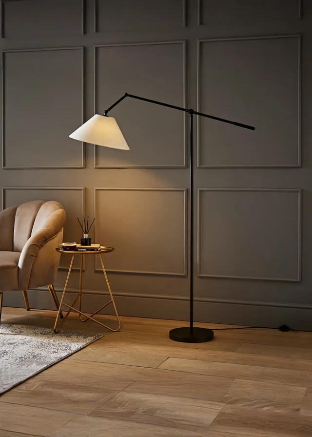 ValueLights Layla Black Adjustable Floor Lamp with Linen Shade