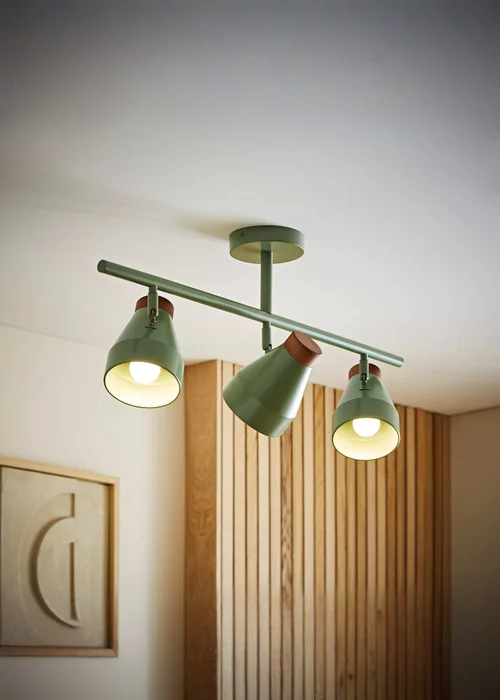 ValueLights Parker Green & Walnut 3 Way Ceiling Light - One Size Image 1