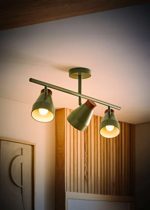 ValueLights Parker Green & Walnut 3 Way Ceiling Light - One Size Image 2