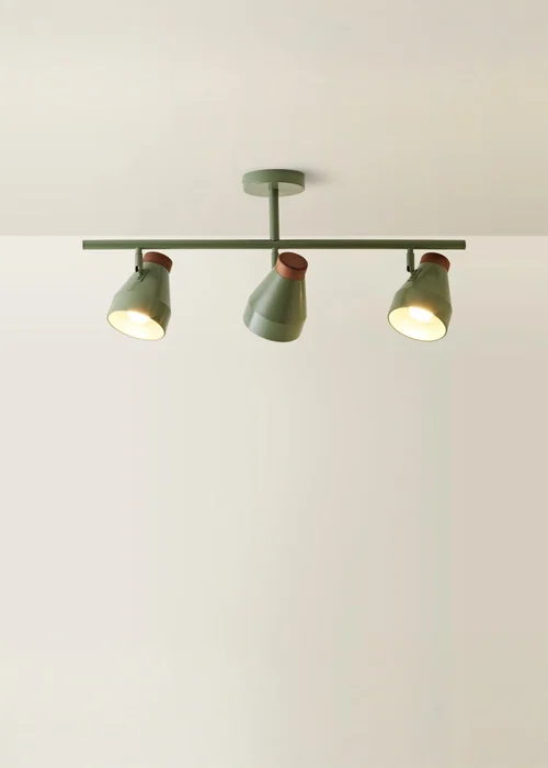 ValueLights Parker Green & Walnut 3 Way Ceiling Light - One Size Image 3