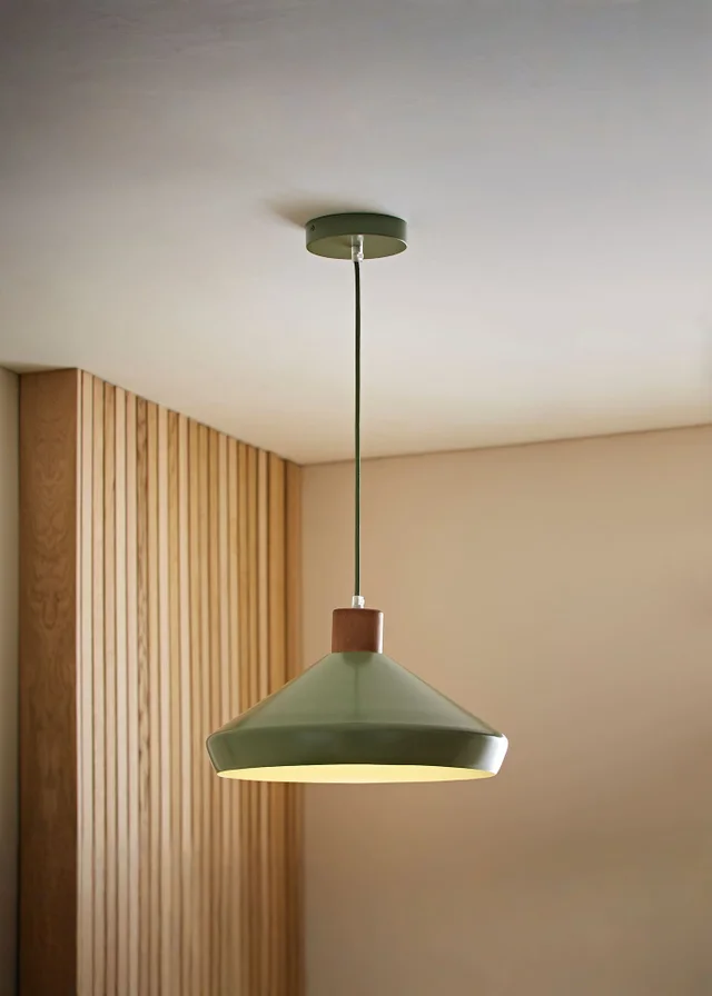 ValueLights Parker Green and Walnut Pendant Ceiling Light