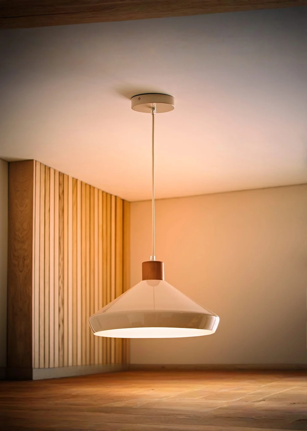 ValueLights Parker Cream and Walnut Pendant Ceiling Light - One Size Image 2