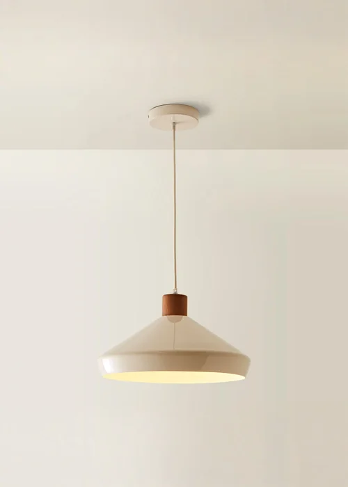 ValueLights Parker Cream and Walnut Pendant Ceiling Light - One Size Image 3