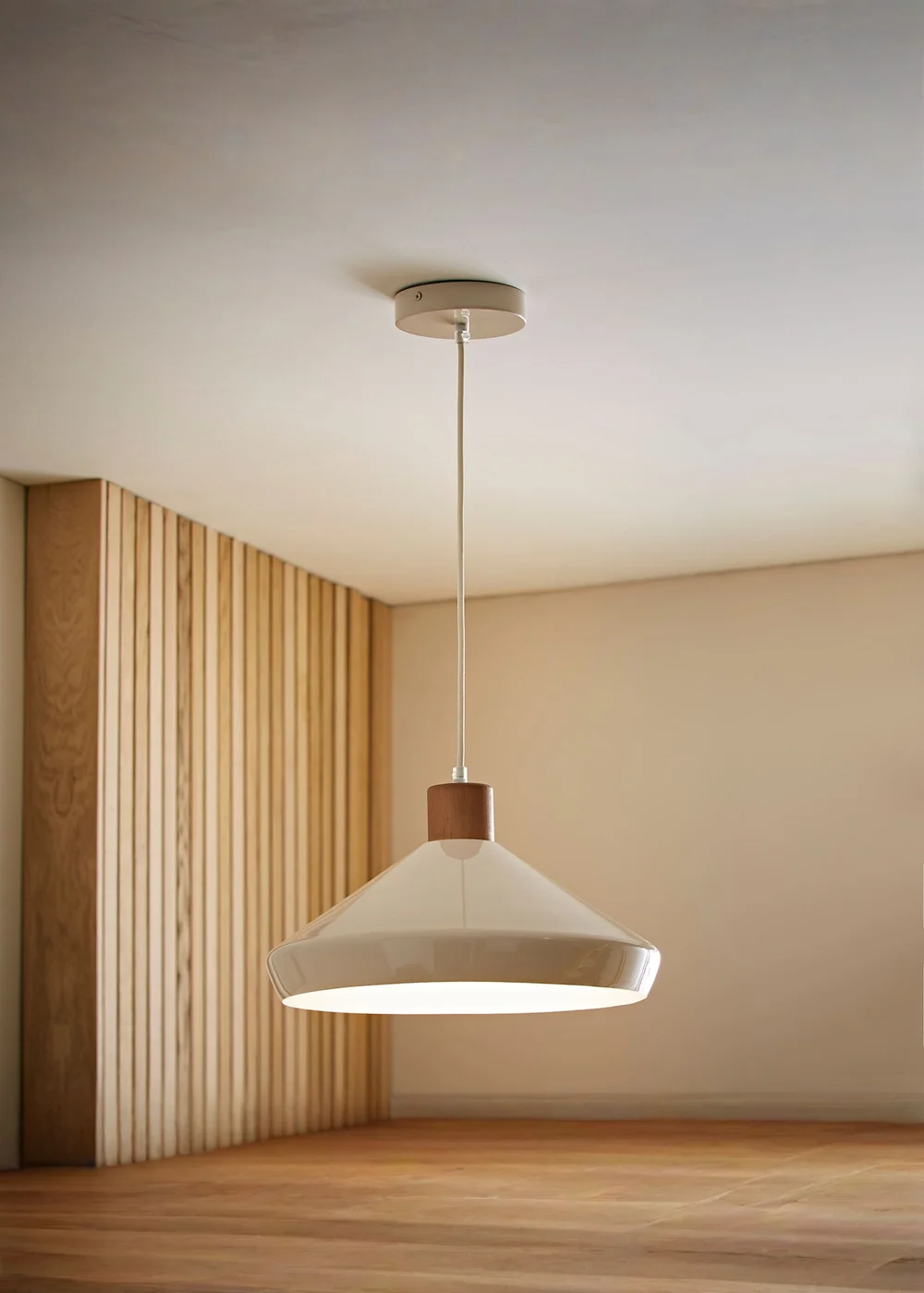ValueLights Parker Cream and Walnut Pendant Ceiling Light - One Size Image 1