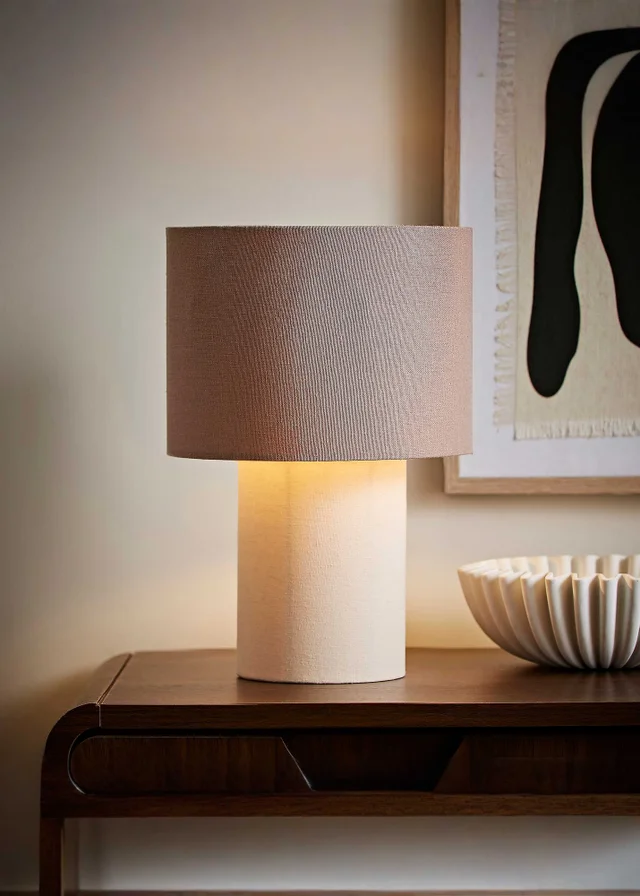 ValueLights Bobby Mocha Fabric Table Lamp