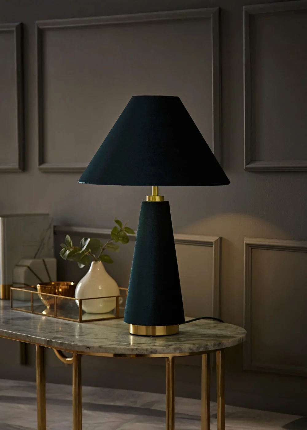 ValueLights Martha Conical Teal Velvet Table Lamp - One Size Image 1