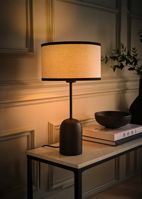 ValueLights Kaiden Dome Table Lamp with Black Trim Linen Shade - One Size Image 3
