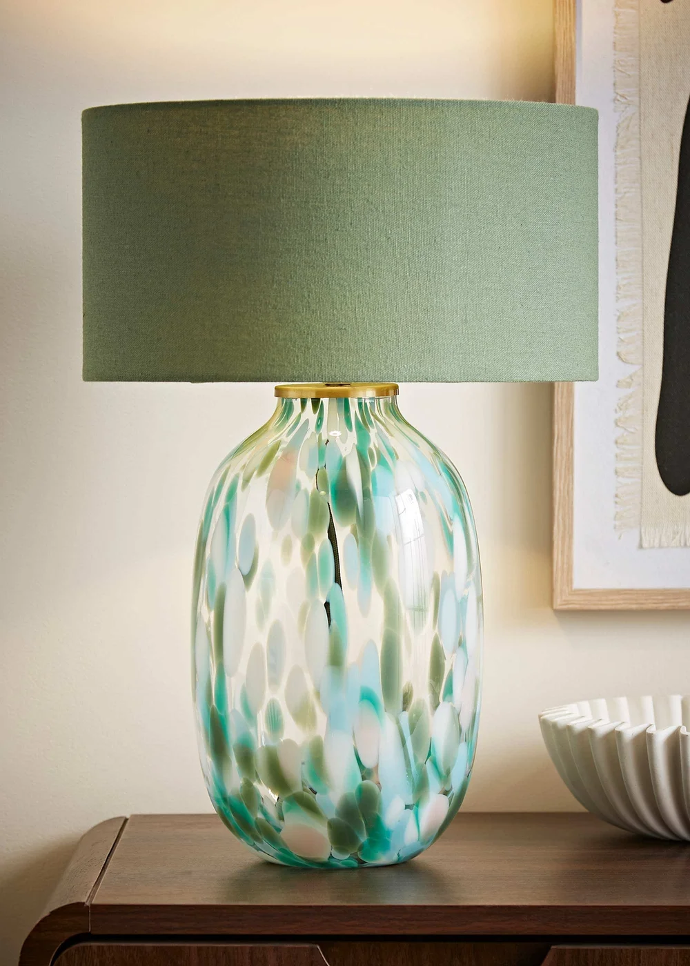 ValueLights Belinda Green Confetti Glass Table Lamp with Shade - One Size Image 1