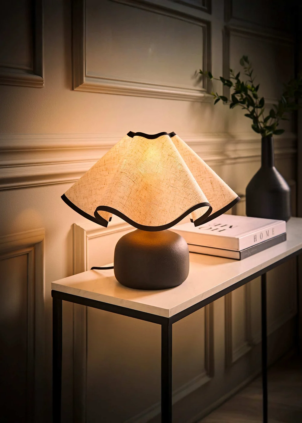 ValueLights Emilia Black Ceramic Table Lamp with Linen Wave Shade - One Size Image 2
