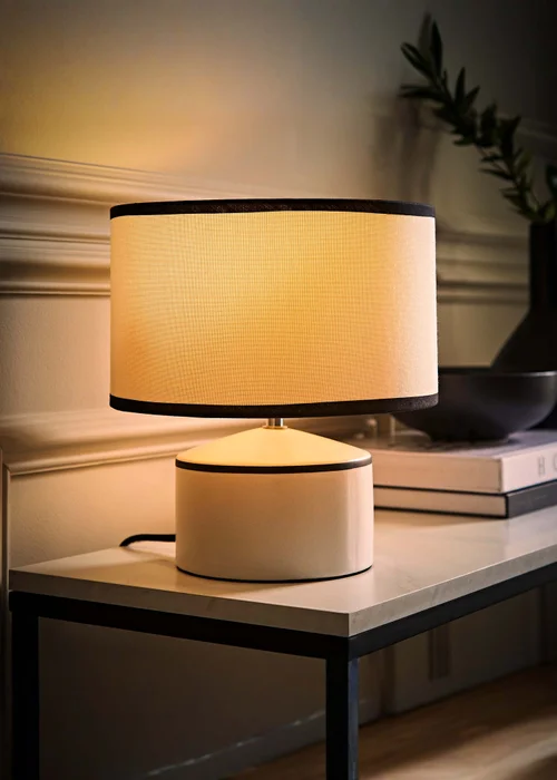 ValueLights Julia Black Trim Ceramic Table Lamp with Linen Shade - One Size Image 2