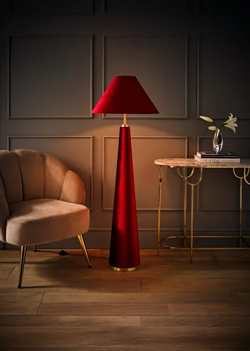 ValueLights Martha Conical Burgundy Velvet Midi Floor Lamp - One Size Image 3