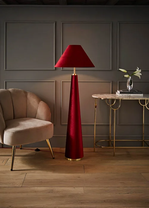 ValueLights Martha Conical Burgundy Velvet Midi Floor Lamp - One Size Image 1