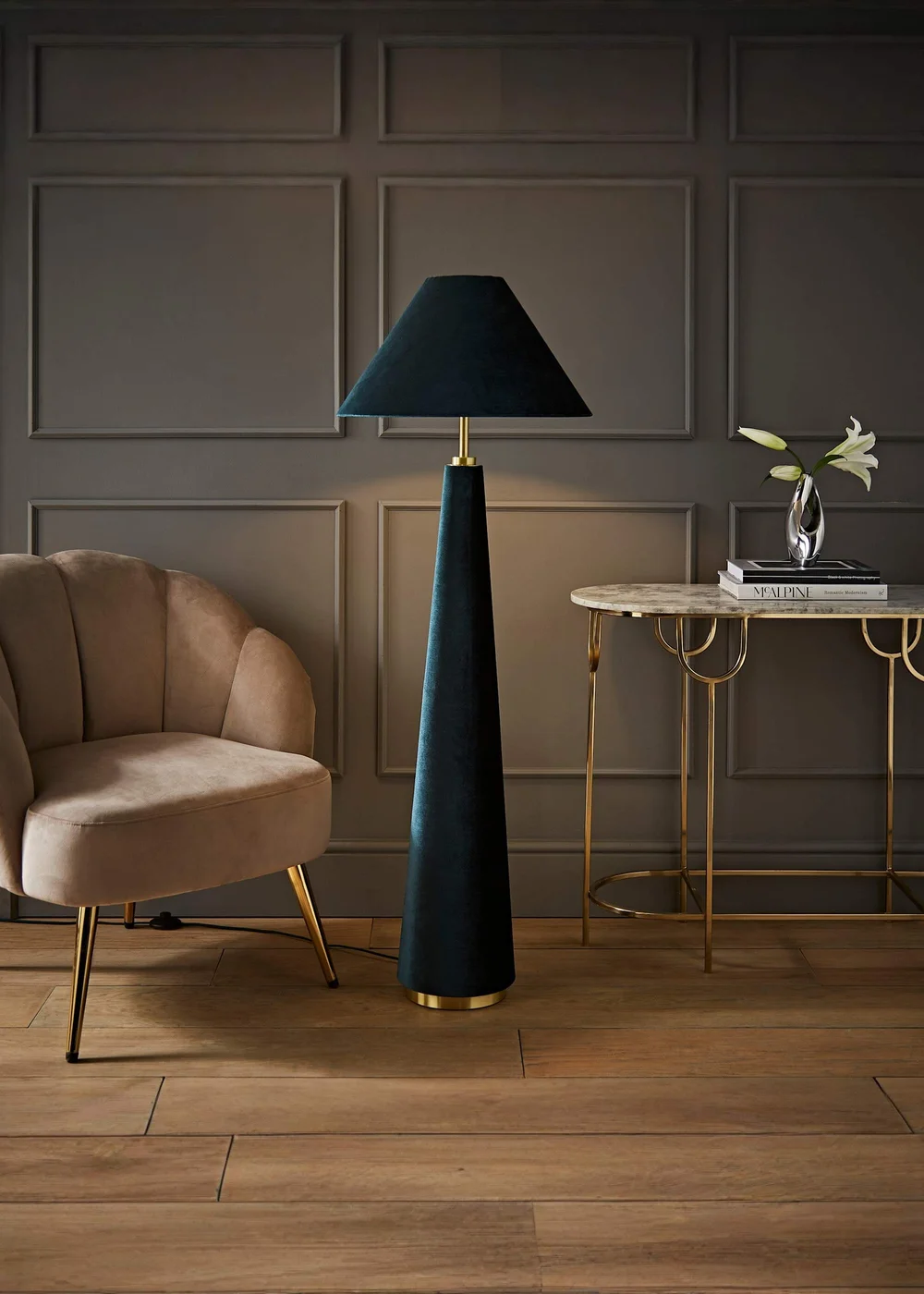 ValueLights Martha Conical Teal Velvet Midi Floor Lamp - One Size Image 1