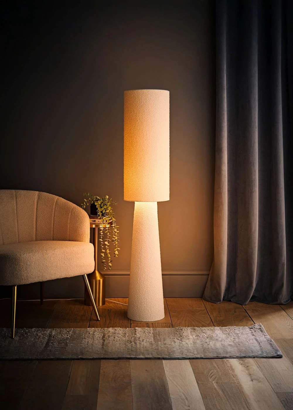ValueLights Ash Cream Boucle Midi Floor Lamp - One Size Image 2