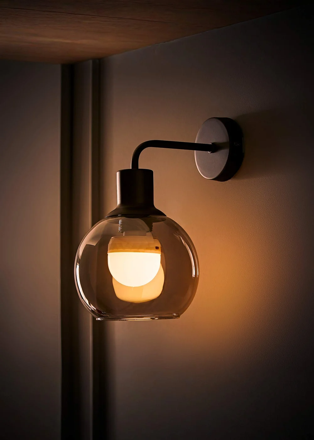 ValueLights Bellamy Pair of Black Glass Globe Rechargeable Wall Lights - One Size Image 2