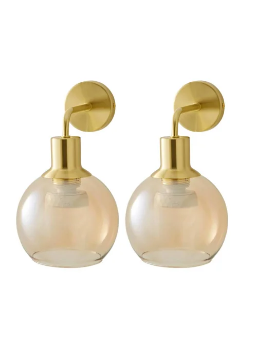 ValueLights Bellamy Pair of Gold Glass Globe Rechargeable Wall Lights - One Size Image 3