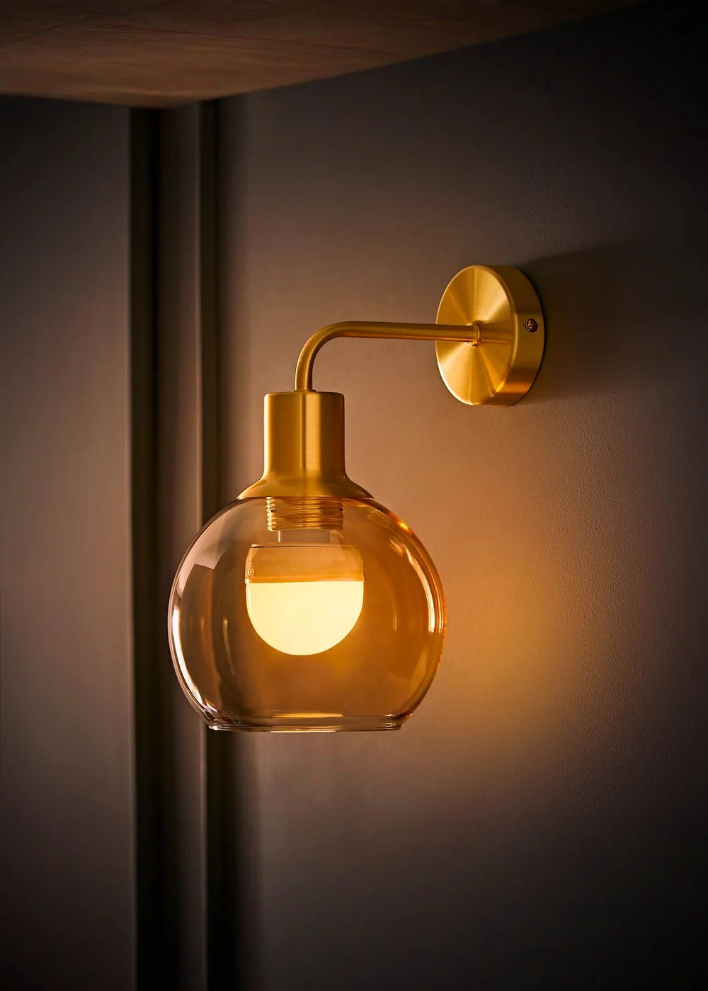 ValueLights Bellamy Pair of Gold Glass Globe Rechargeable Wall Lights - One Size Image 1